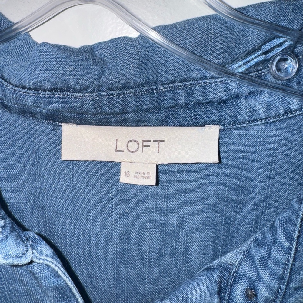LOFT Chambray Blue Denim Shirt Dress - Picture 3 of 4